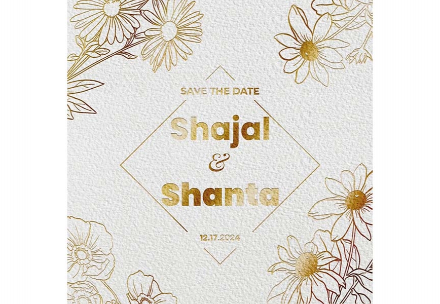 Free Download Gold engraved wedding invitation