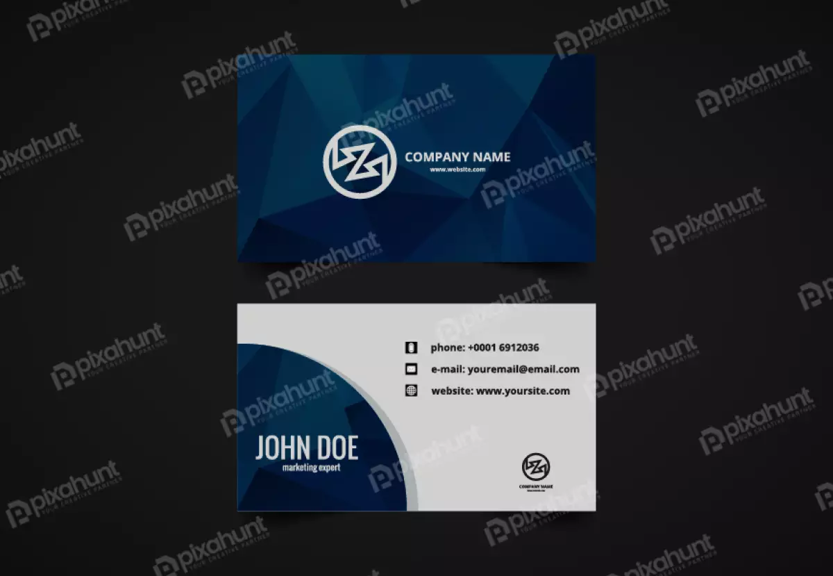 Polygonal business card in dark blue