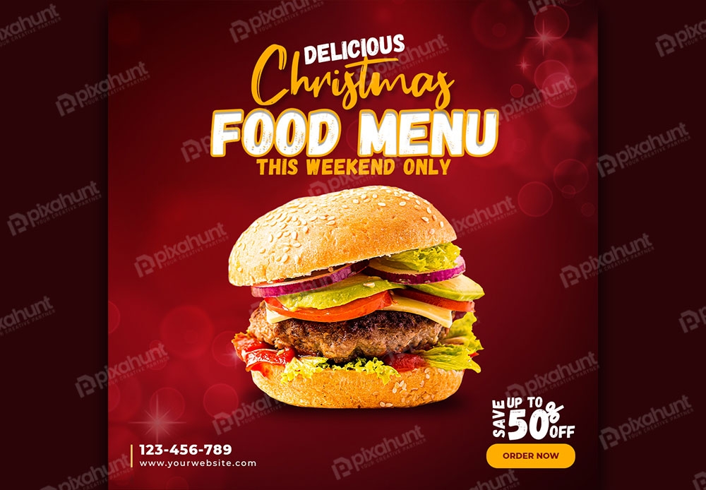 Merry Christmas Delicious Burger Food Menu Social Media Banner Template