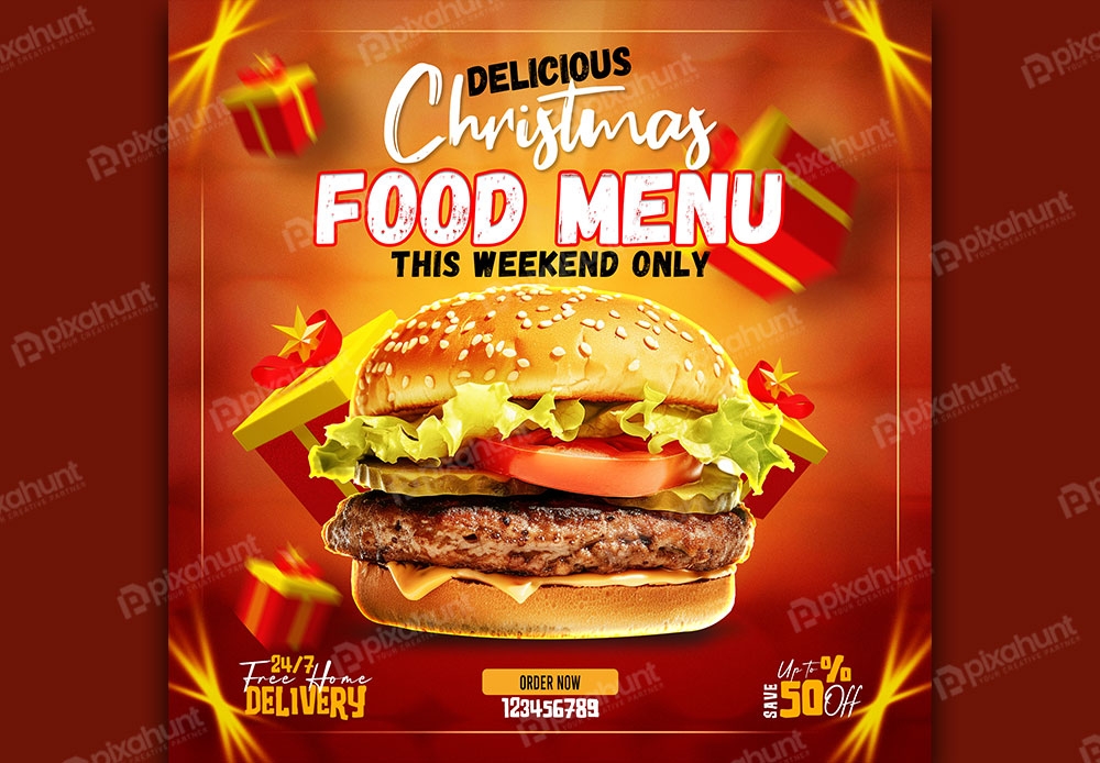 Merry Christmas Burger Food Menu Banner Design