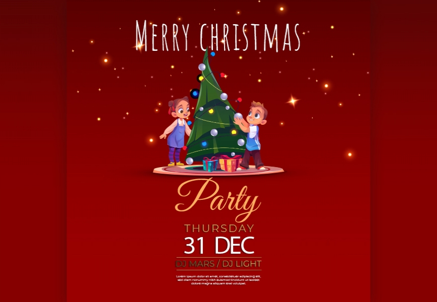 PSD Marry Christmas Kids Party Social Media Post Free Download