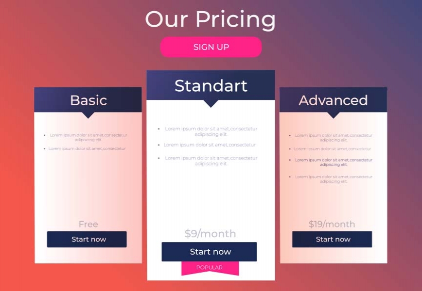 Free Simple and minimalistic pricing list for your company