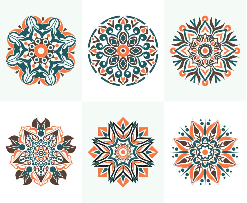 Set of colorful floral mandalas