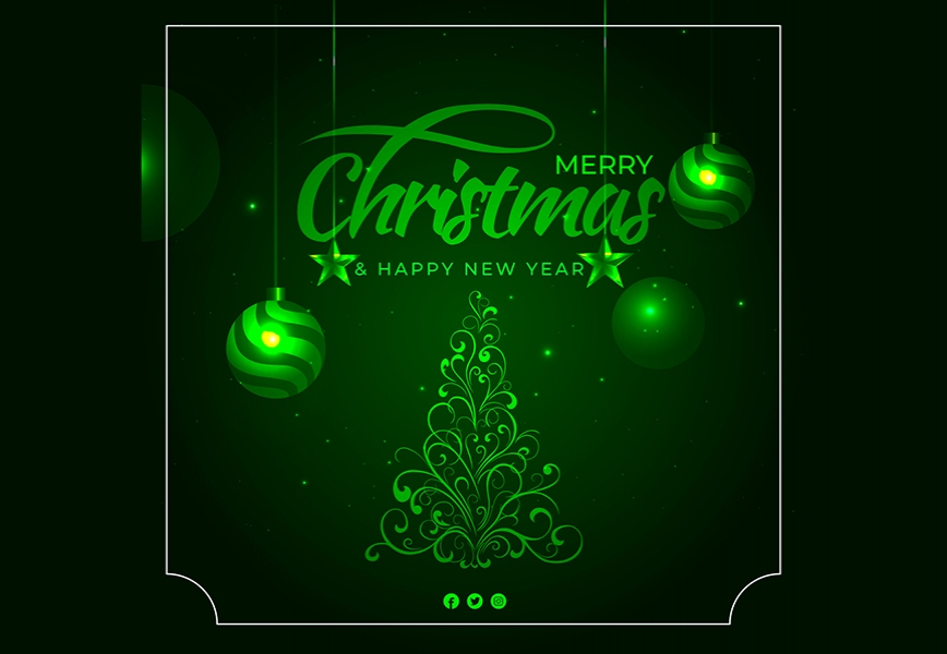 Vector Merry Christmas and New Year Green Neon Social Media Post Free Download