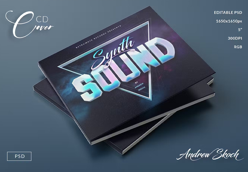 Free Download Free PSD 80s Synthwave Cover Artwork By Sko4 Full PSD Shared by Pixahunt 