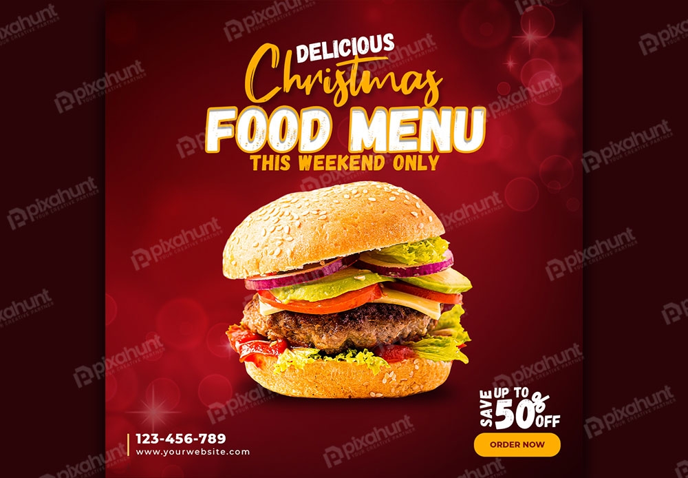 Free Download Merry Christmas Delicious Burger Food Menu Social Media Banner Template Full PSD Shared by Pixahunt 