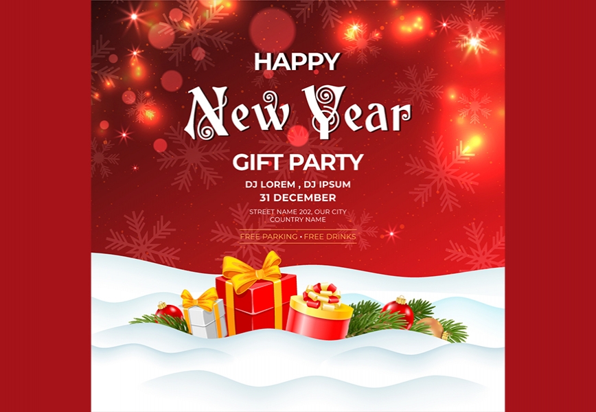 Free Download Vector Happy New Year Gift Party Social Media Post Design Free Download Full Vectors Shared by Pixahunt 