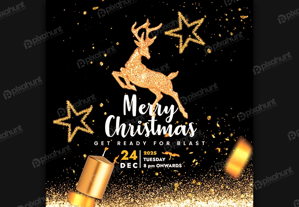 Free Download Merry Christmas Party Deer Blast Social Media Post Full PSD Shared by Pixahunt 