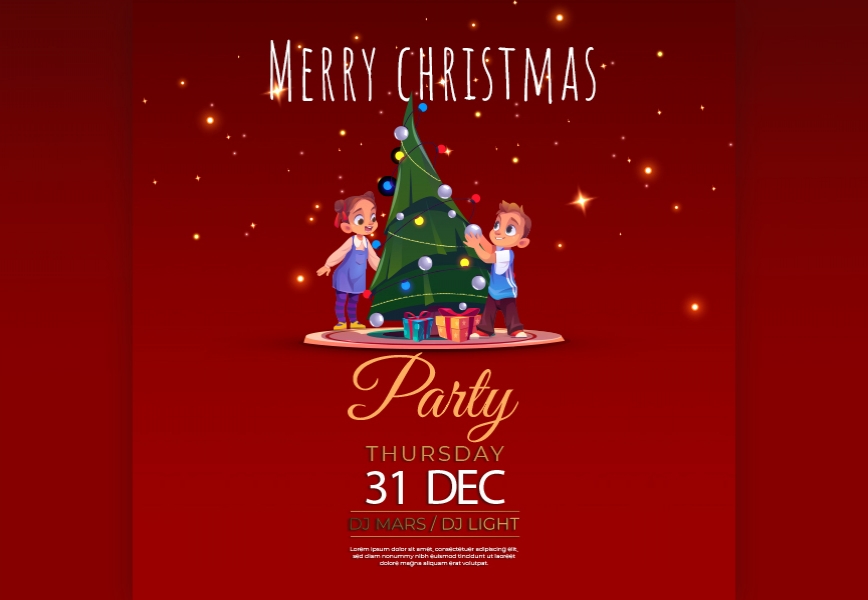 Free Download PSD Marry Christmas Kids Party Social Media Post Free Download Full PSD Shared by Pixahunt 