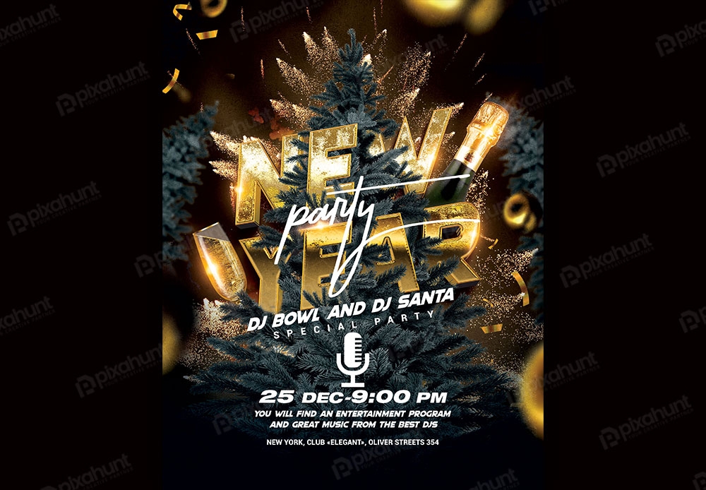 Free Download New Year Party Flyer Design Full PSD Shared by Pixahunt 