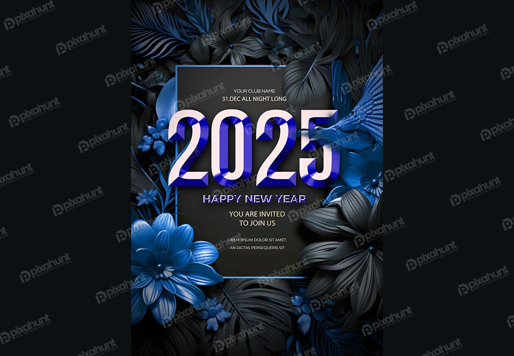 Free Download Happy New Year Night party post design Full PSD Shared by Pixahunt 