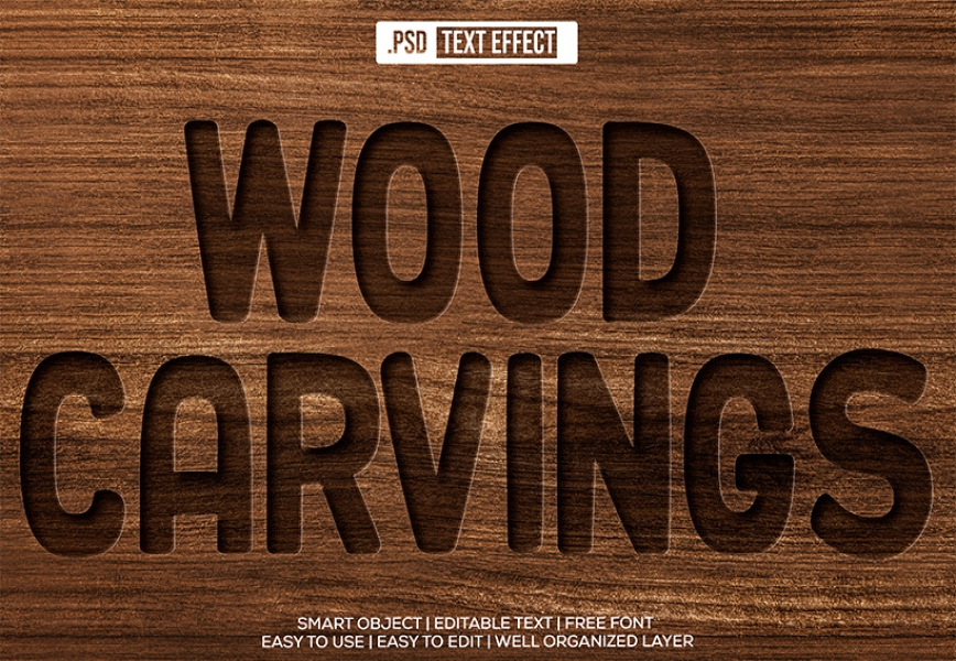 Free Download Free PSD wood carvings text effect psd editable template | Wood Typography Effect PSD Full PSD Shared by Pixahunt 