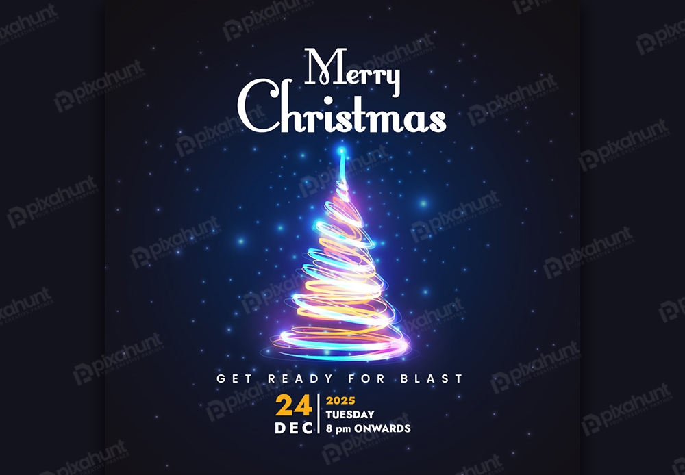 Free Download Neon Merry Christmas Social Media Post Full Vectors Shared by Pixahunt 
