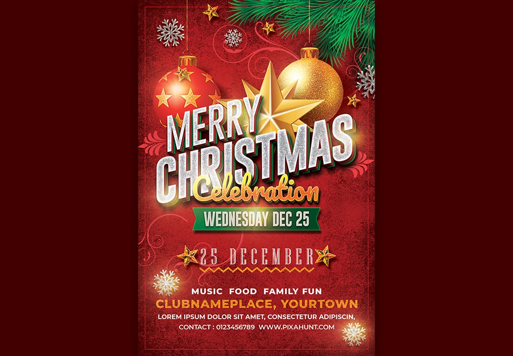 Free Download Merry Christmas Celebration Party Flayer Red Social Media Post Full PSD Shared by Pixahunt 
