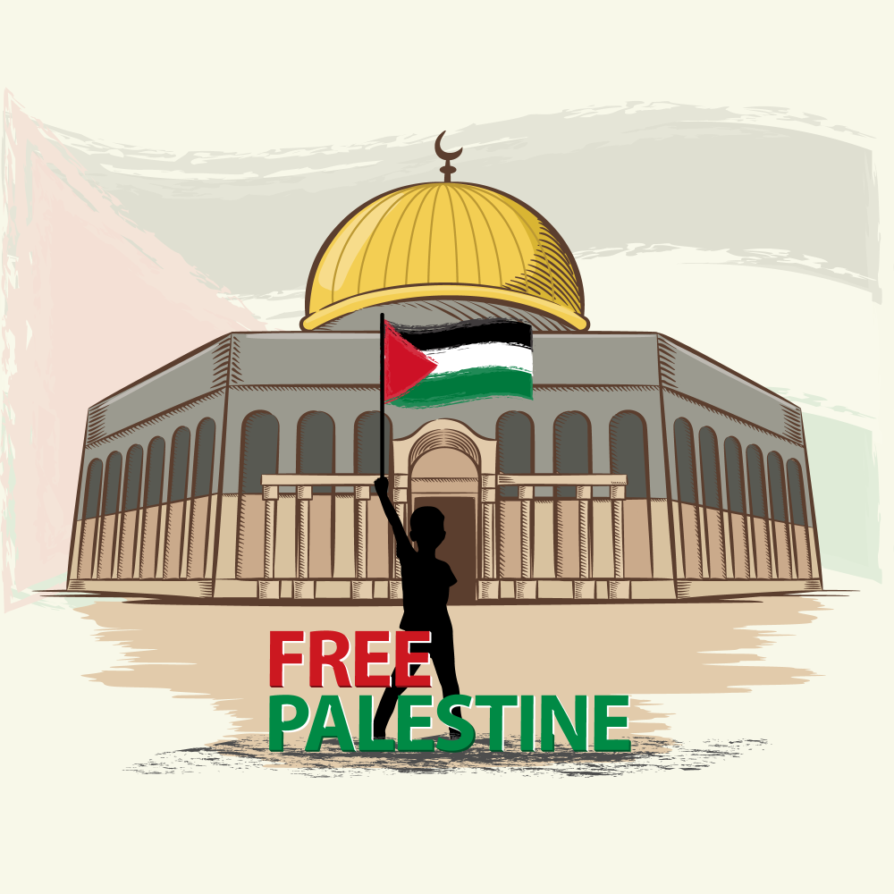 Free Palestine the boy stand with flag vector illustration