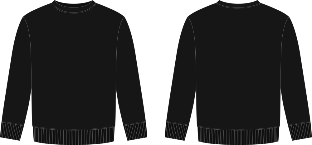 Free Blank childrens sweatshirt technical sketch. Black color. Kids wear jumper design template