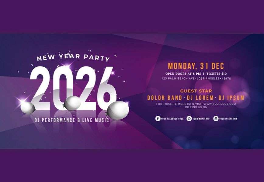 Free Download Vector Happy New Year party 2026 Facebook Cover Free Download Full Vectors Shared by Pixahunt 