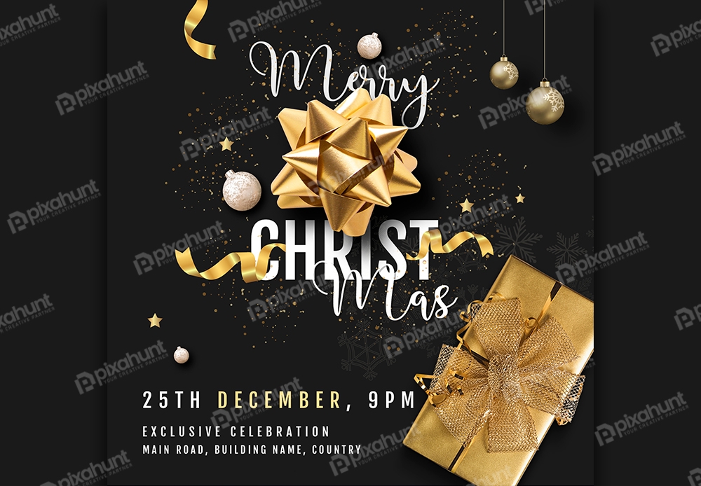 Free Download Merry Christmas Party Social Media Post Full PSD Shared by Pixahunt 