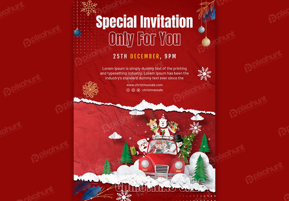 Free Download Merry Christmas Invitation Post Full PSD Shared by Pixahunt 
