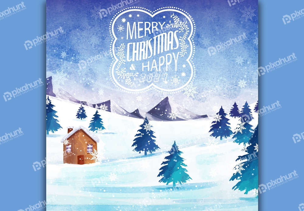 Free Download Merry Christmas Snowy House Social Media Post Full Vectors Shared by Pixahunt 