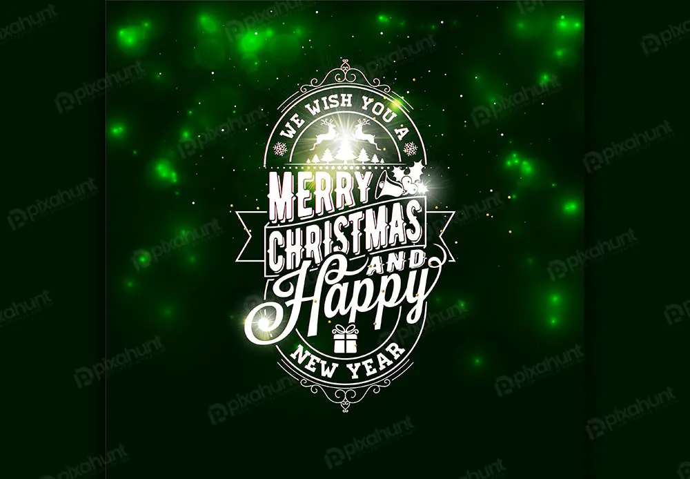 Merry Christmas & Happy New Year Green Glow Light Social Media Post Design