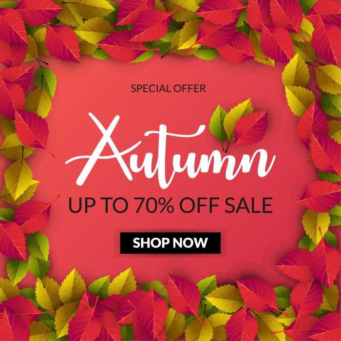 Autumn sale banner for shopping sale | Autumn sale red background with frame of leaves