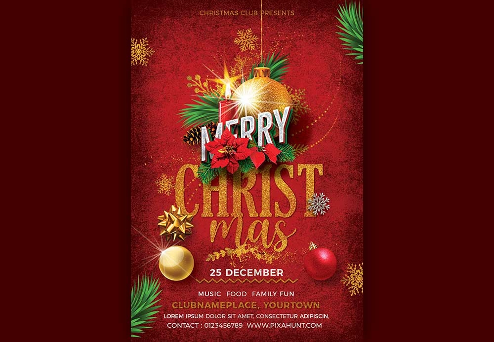 Free Download Merry Christmas Party Flayer Red Social Media Post Full PSD Shared by Pixahunt 