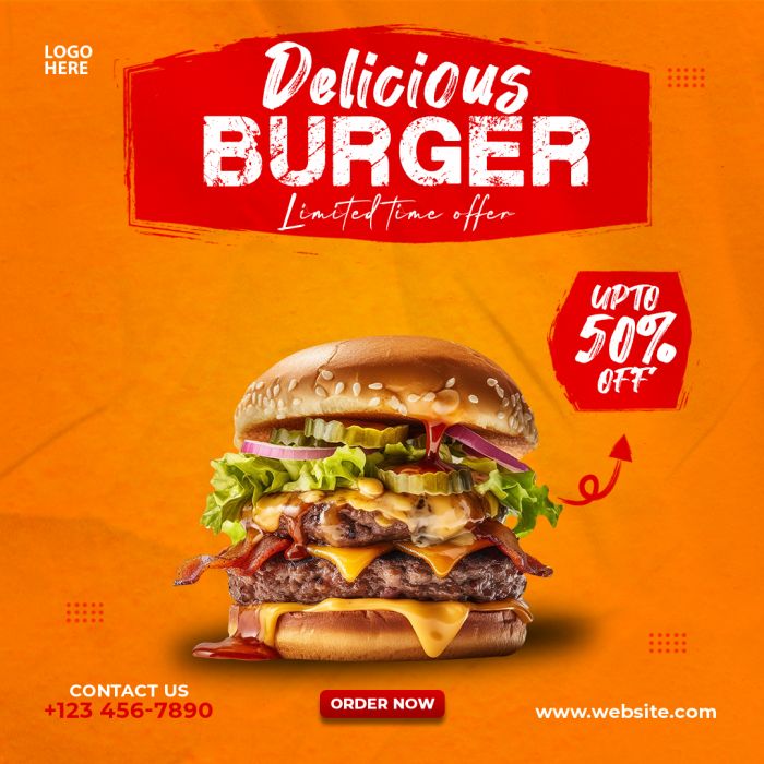 Delicious burger and food menu social media banner template