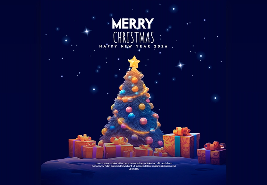 Free Download PSD Marry Christmas Happy New Year 2026 Social Media Post Free Download Full PSD Shared by Pixahunt 