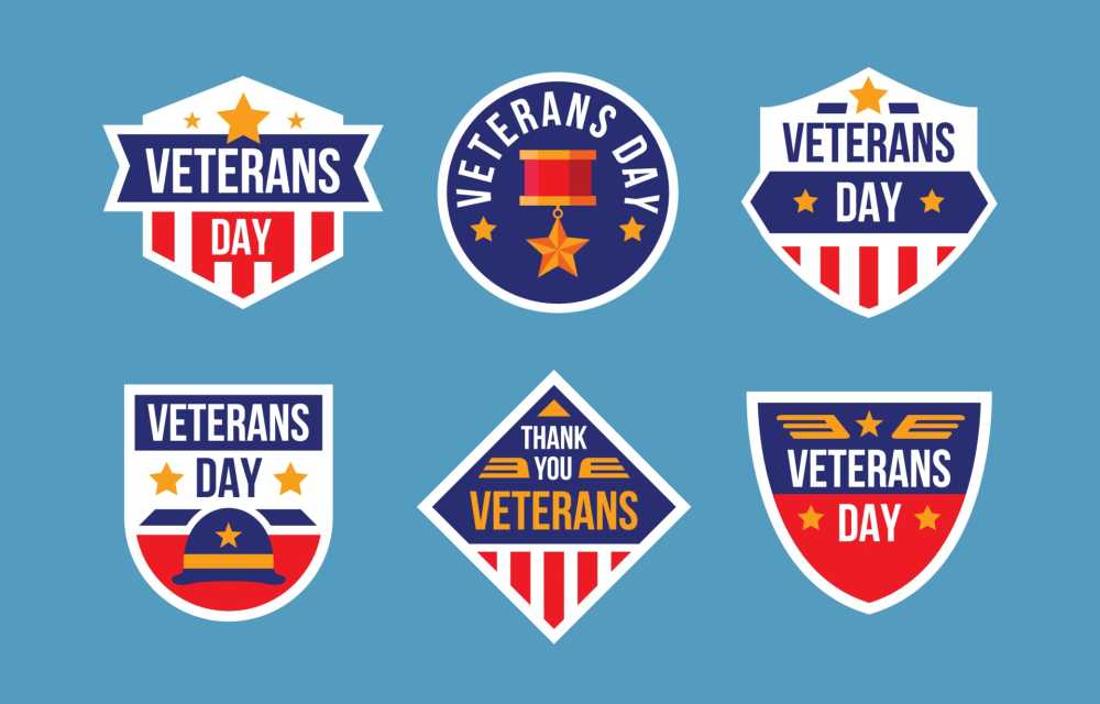 Six flat veterans day badges | USA vetereans day stickers