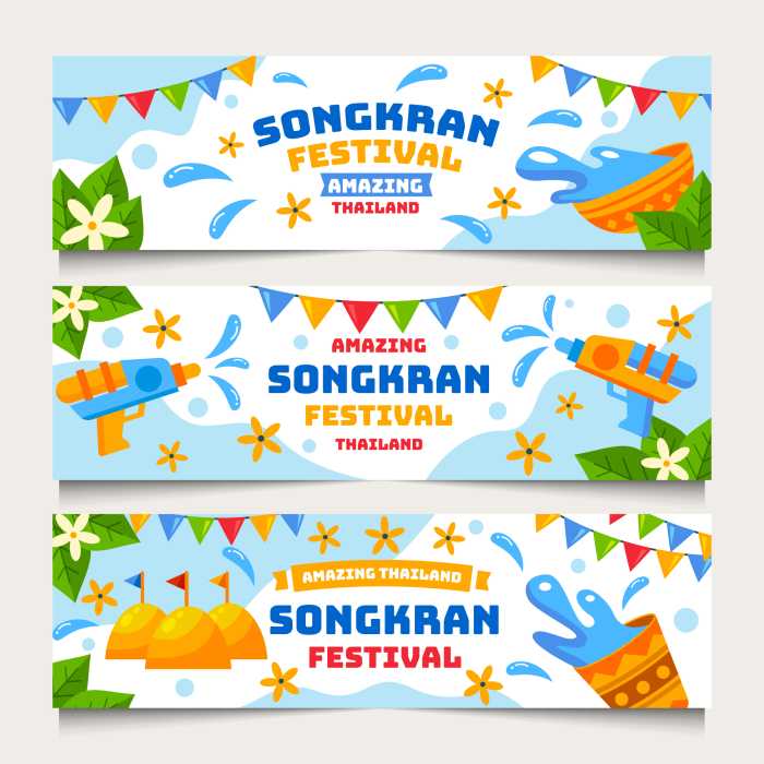 Songkran water festival celebrated Banner idea | Songkran Festival Banner Set