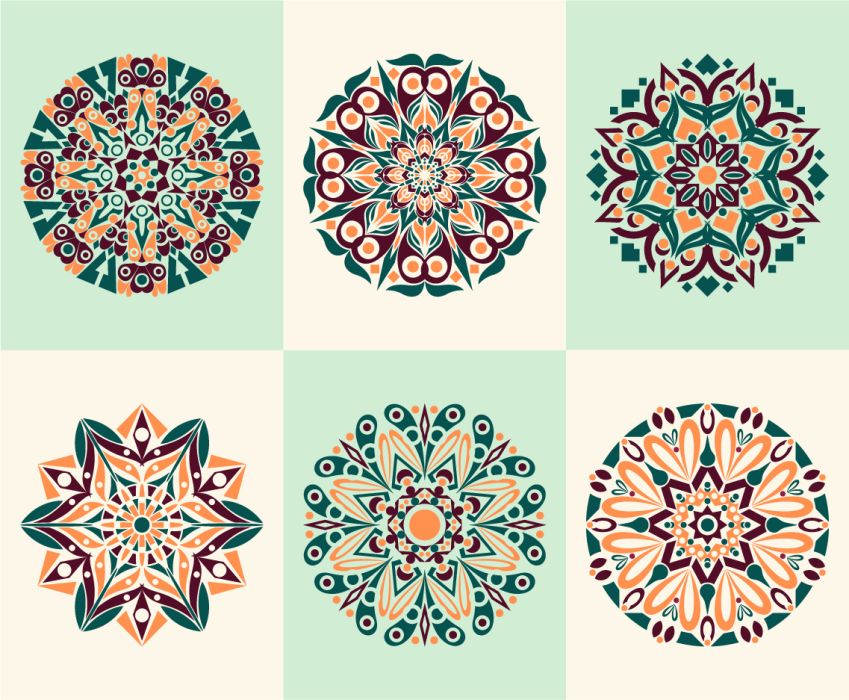Elements round ornament decoration colorful patterns floral motif stylized flower