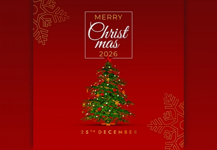 PSD Merry Christmas Tree 2026 Red Background Instagram post Free Download