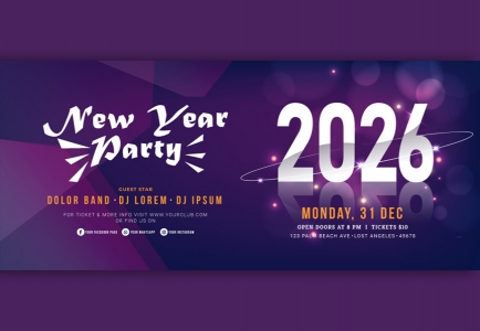 Vector Happy New Year party 2026 Facebook Cover template Free Download