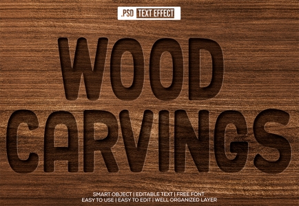 Free PSD wood carvings text effect psd editable template | Wood Typography Effect PSD