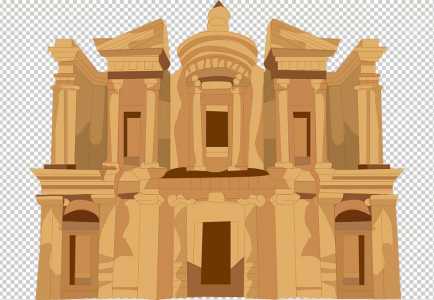 Isolated Ancient temple ruin vector flat minimalistic illustration | Petra Jordan
