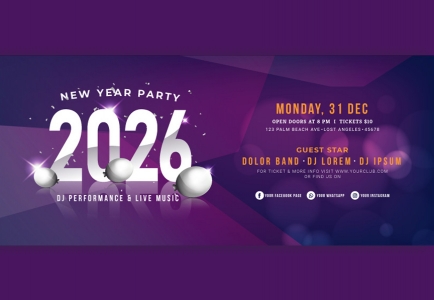 Vector Happy New Year party 2026 Facebook Cover Free Download