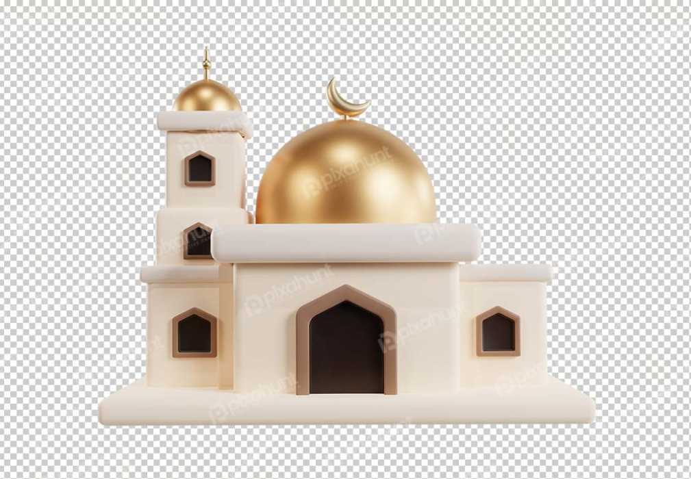 Free Premium PNG 3d Mosque design isolated with one color background suitable for Ramadan Kareem Template