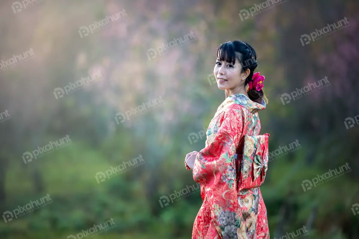 Free Premium Stock Photos A beautiful woman or beautiful girl wearing a traditional Japanese kimono