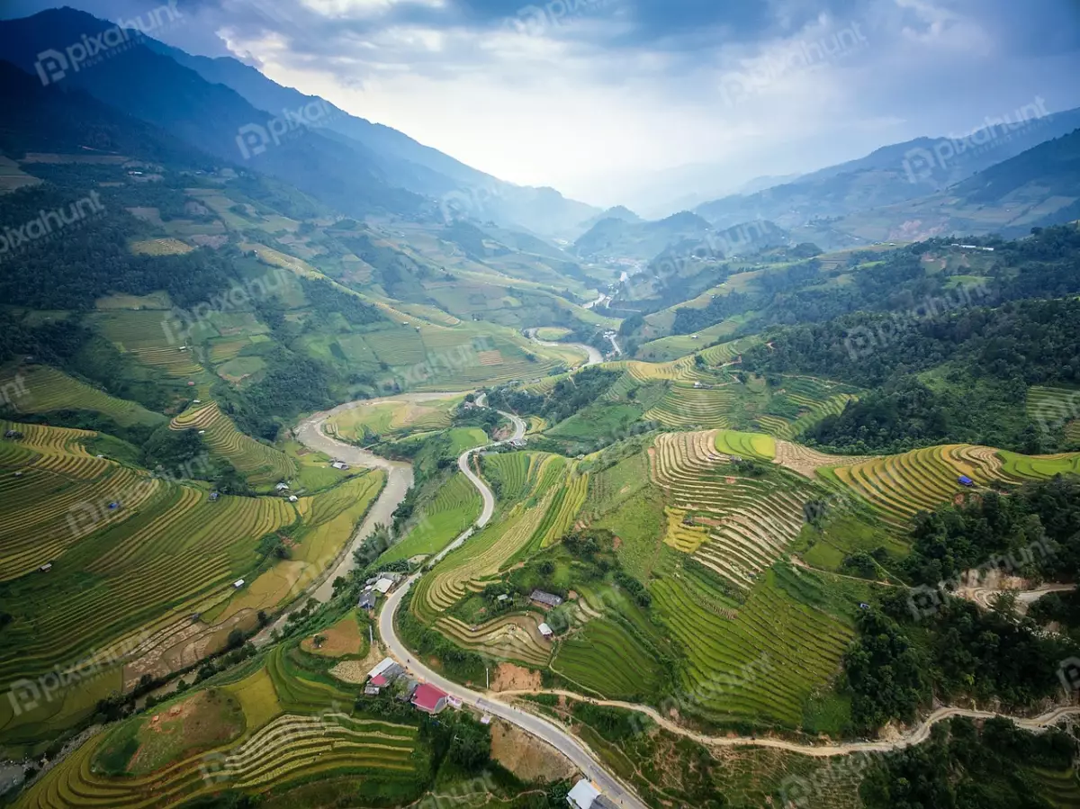 Free Premium Stock Photos A bird's eye view looking down on a valley