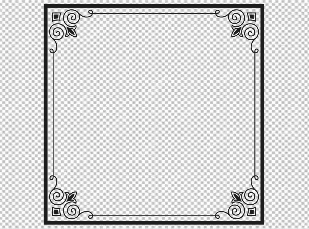 Free Premium PNG A black and white frame with a floral pattern in each corner