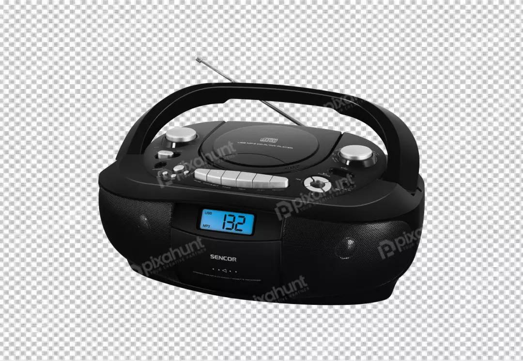 Free Premium PNG A black retro-styled Sencor radio cassette player