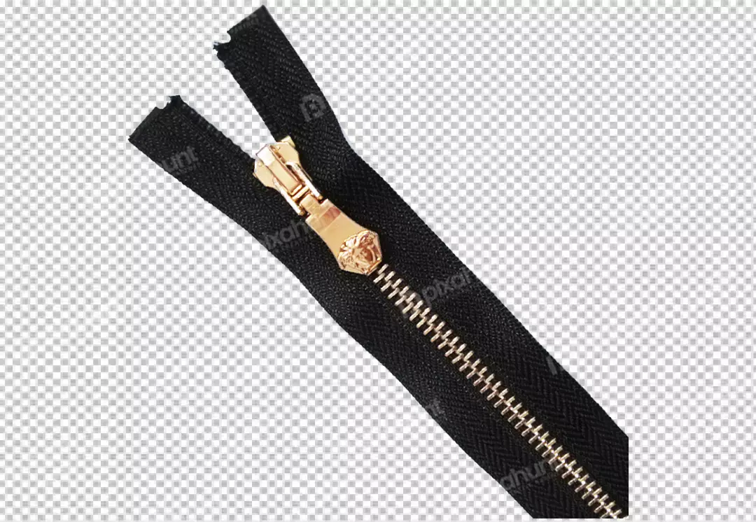 Free Premium PNG A black zipper with a gold metal pull tab