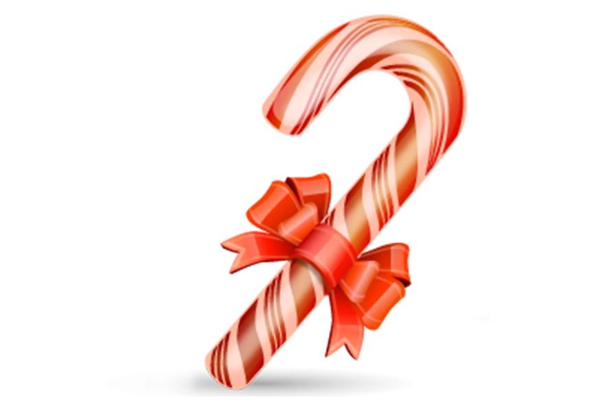 Free Premium PNG A close up of a candy cane with a bow on Transparent Background