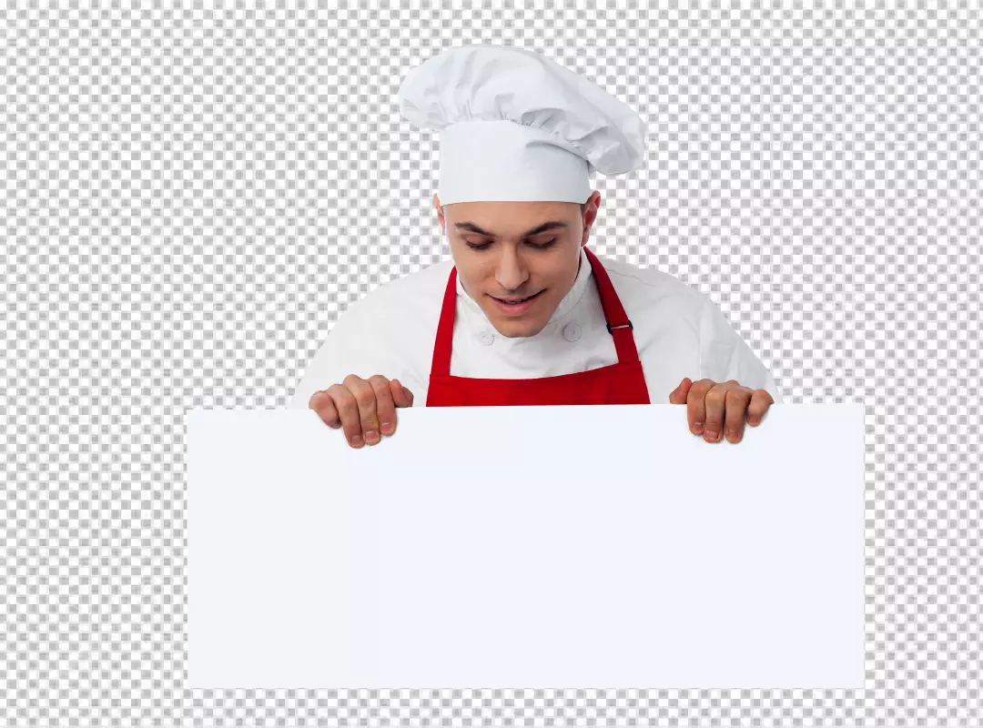 Free Premium PNG A happy young bearded chef man in white uniform smiling and holding his hands together on an PNG