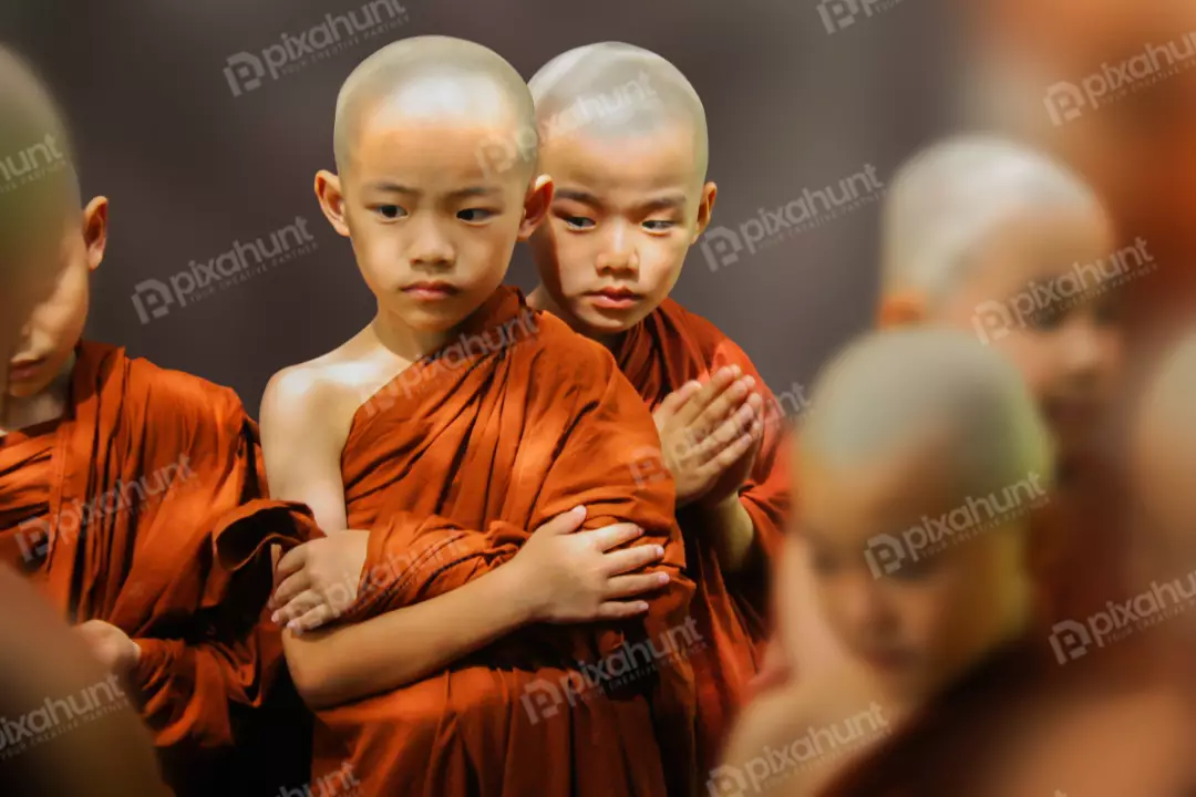 Free Premium Stock Photos A portrait of two little Buddhist monks