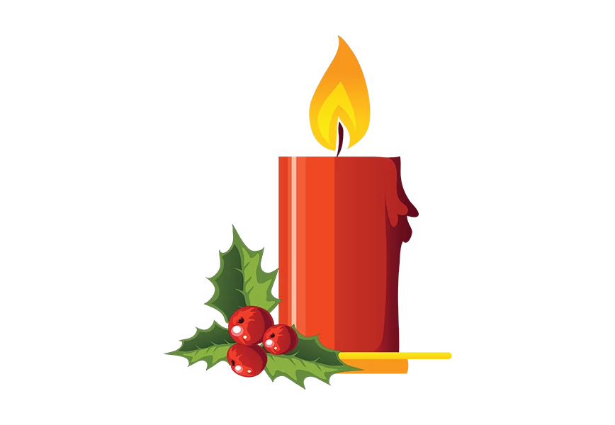 Free Premium PNG A red candle with a and Christmas balls transparent background