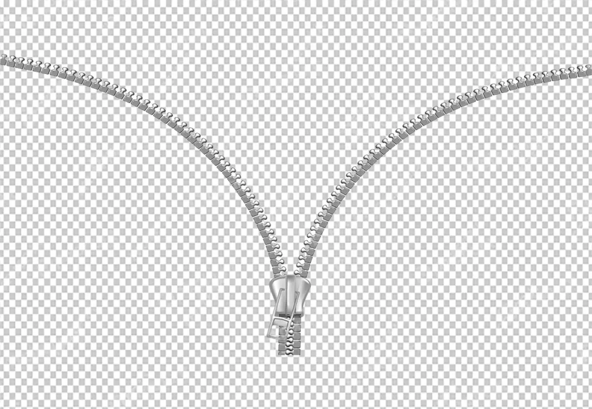 Free Premium PNG A silver zipper that is open. The zipper is lying flat on a white background