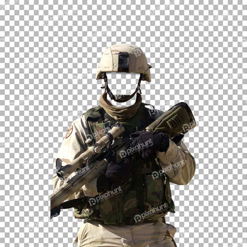 Free Premium PNG A soldier standing in battle helmet and body armor