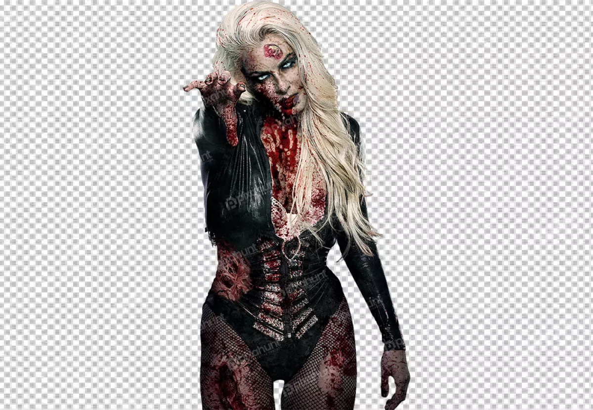 Free Premium PNG A woman is dressed up as a zombie
